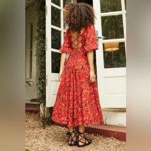 UO Lottie Red Bloom Maxi Dress